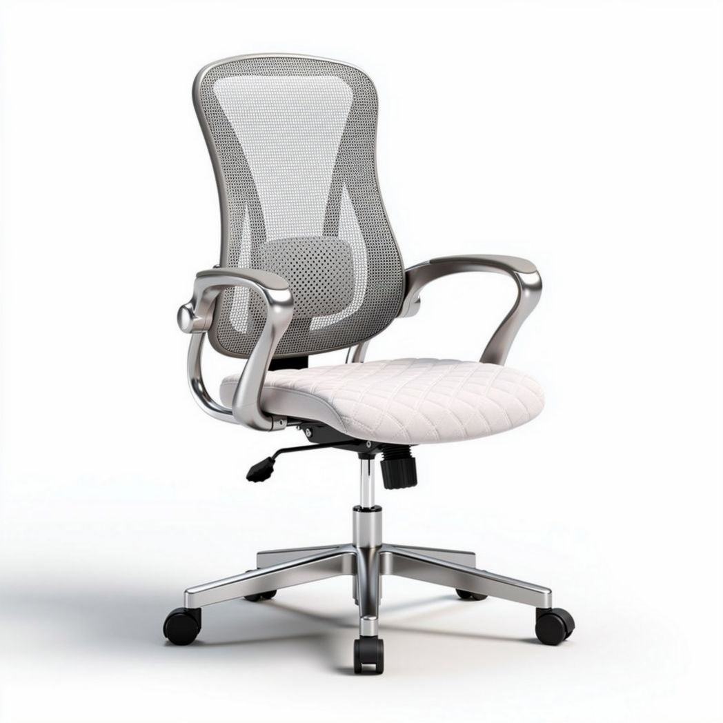 Mesh office chair with adjustable height and ergonomic design in white 45 x 45 x 90cm