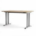 Adjustable standing desk with wooden top and silver metal frame 150 x 75 x 75cm