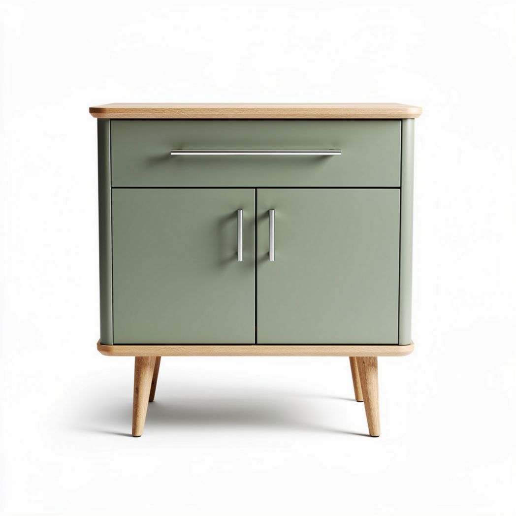 Wooden bedside table with two doors and a drawer in green color 45 x 40 x 55cm
