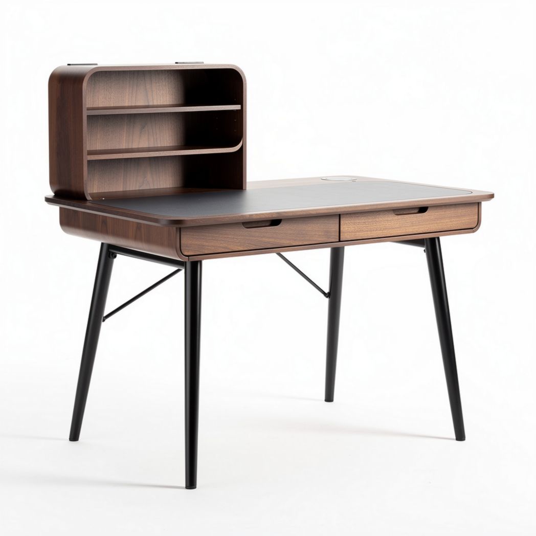 Wooden writing desk with storage shelf and black metal legs 120 x 60 x 75cm