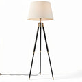Tripod floor lamp with fabric shade and metal base in black and gold 15 x 15 x 150cm