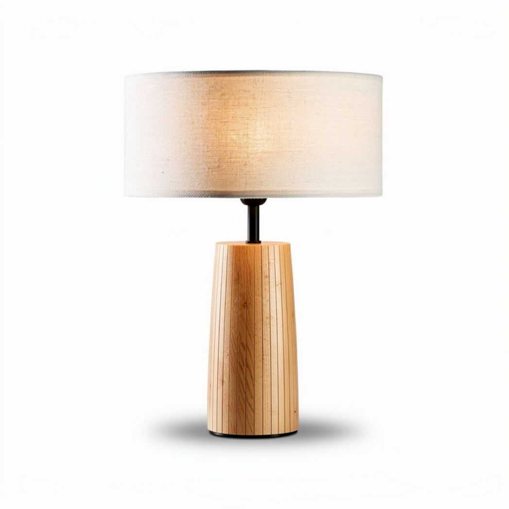 Wooden table lamp with fabric shade 25 x 25 x 45cm for modern decor