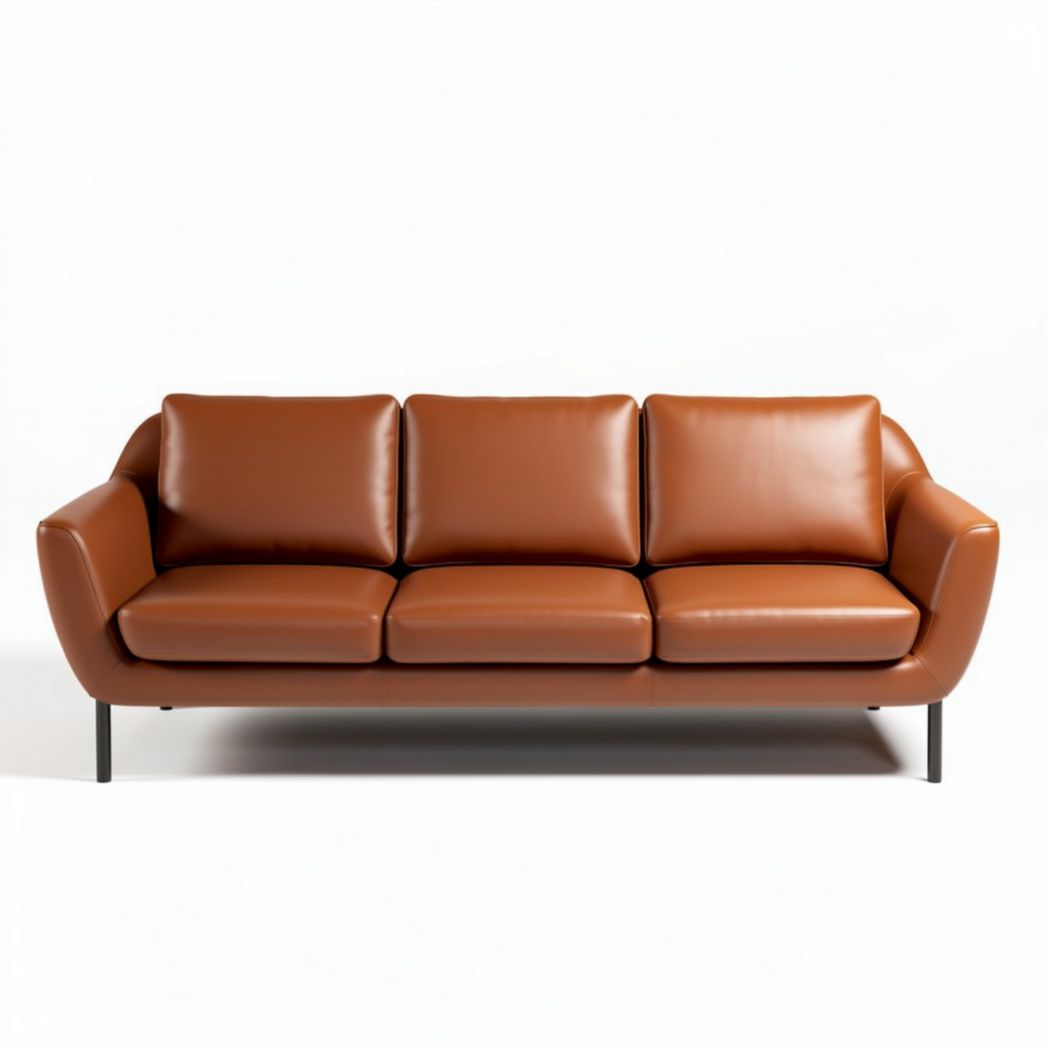 Leather three-seater sofa in brown with modern design and sturdy frame
