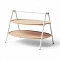 Wooden two-tier display shelf with white metal frame 70 x 40 x 50cm