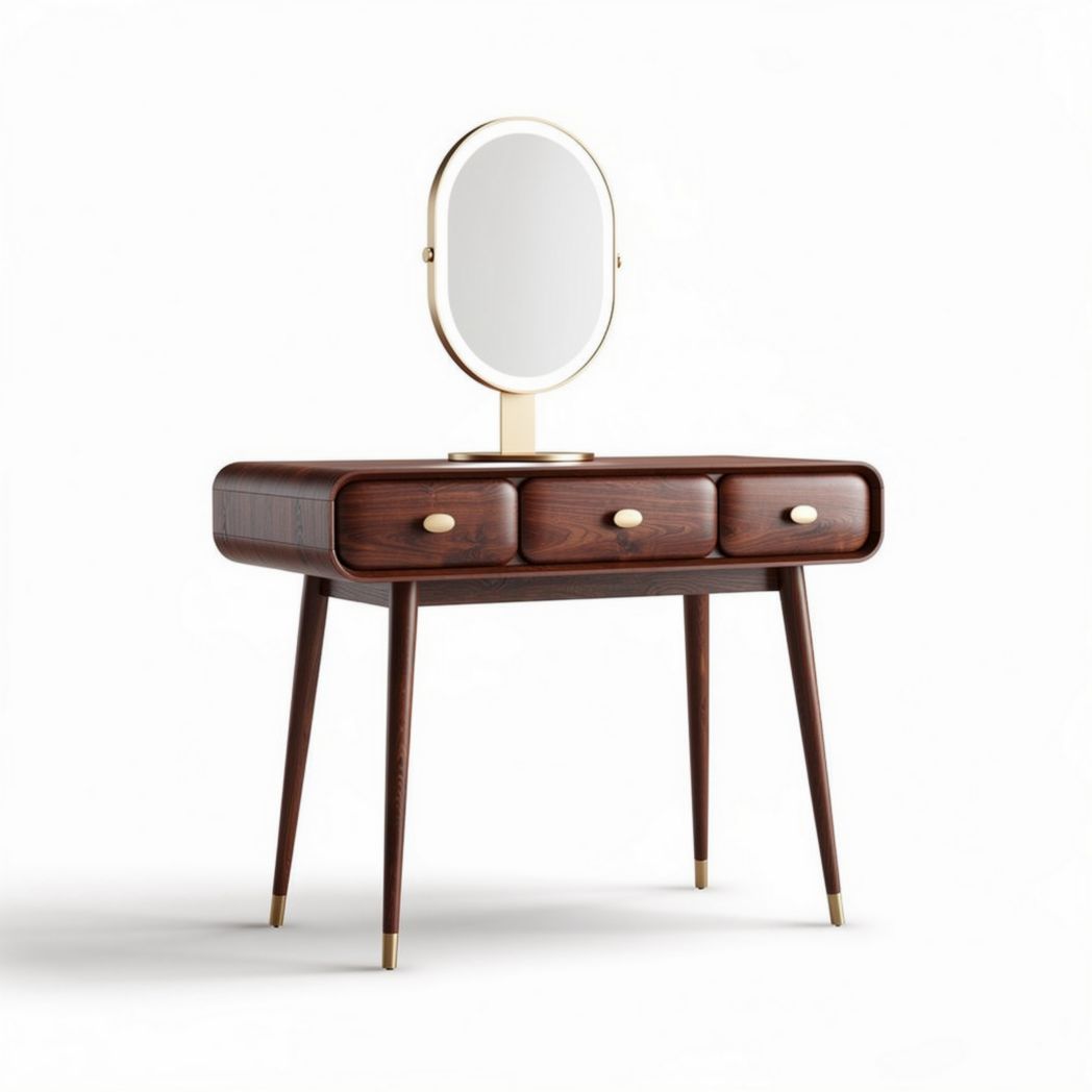 Wooden vanity table with oval mirror and three drawers 100 x 45 x 75cm
