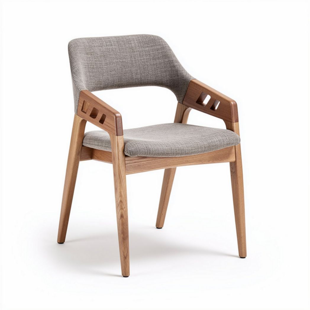 Wooden dining chair with fabric seat and backrest natural finish 60 x 55 x 80cm